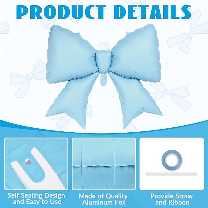 6 Pcs Light Blue Bow Balloons for Girls, 38 Inch Bow Foil Balloons, Bows Gender - Image 5