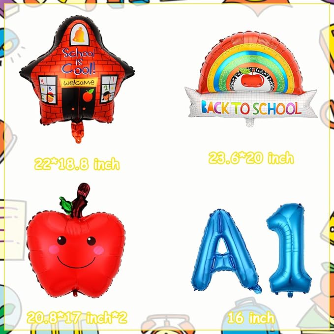 10 PCS Welcome Back To School Balloons, Colorful House Sun, Apples Balloons - Image 2
