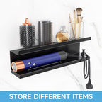 Hair Dryer Holder Wall Mounted Curling Iron Accessories Storage, Straightener Holder, Blow Dryer Holder Organizer, Adhesive Drilling Hair Tool Organizer for Bathroom (Black)
