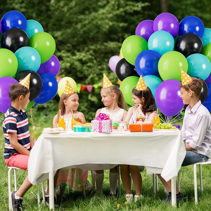 Green Purple Blue Balloons, 12 Inch Purple Green Teal Black Latex Balloons - Image 5