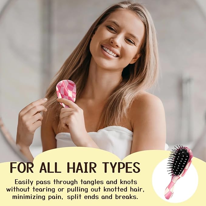 Mini Hair Brush,Cute Detangling Travel Hair Brush,Soft Bristles for Effortless Tangle Removal,Detangler Hairbrush for Women Men Boys Girls Kids Wet Dry All Hair Types (Pink Grid, Mini)