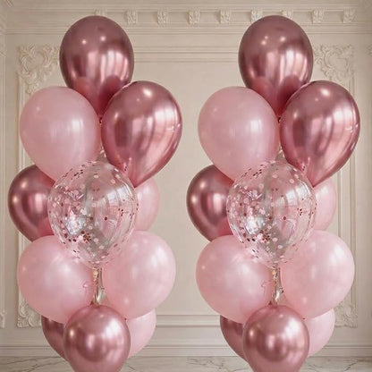Pink Balloons Set, 12 Inch Pastel Baby Light Metallic Hot Pink Confetti Latex by Paeyeq