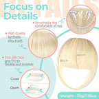 Clip in Bangs, Synthetic French Bangs Hair Clip, Fake Bangs Fringe with Temples Hairpieces for Women Natural Curved Hair Extensions for Daily Wear Bleach Blonde