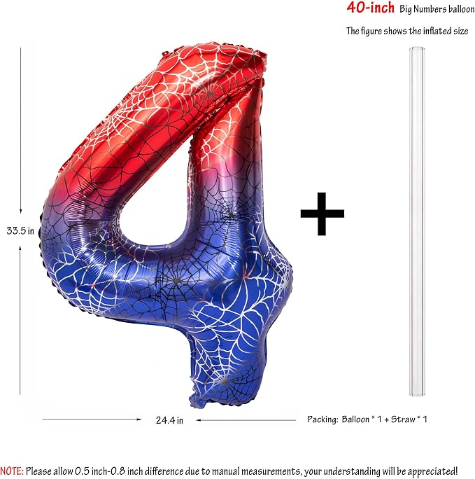 40 IN Red Blue Gradient Number 4 Balloon Large Digital 4 Foil Balloon | - Image 2