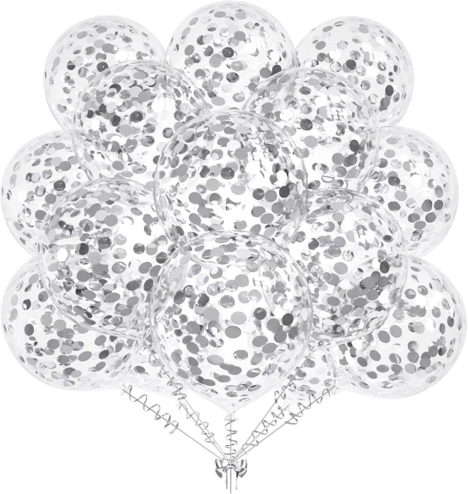 50pcs Silver Foil Confetti Balloons, 12 inch Latex Balloon by KALOR