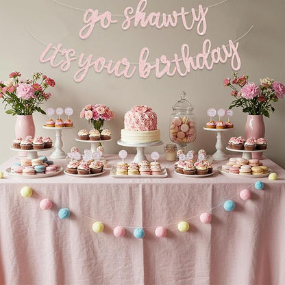 BEISHIDA Light Pink Pre-Strung Go Shawty It's Your Birthday Banner Decor | - Image 6