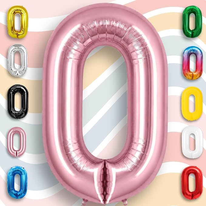 Pink Pearl Number Balloon 0 Mylar Foil Macaron Balloons 16 inch - Image 3