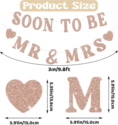 Soon To Be Mr & Mrs Sign for Bridal Shower Banner, Pre-Strung Rose Gold Glitter - Image 2