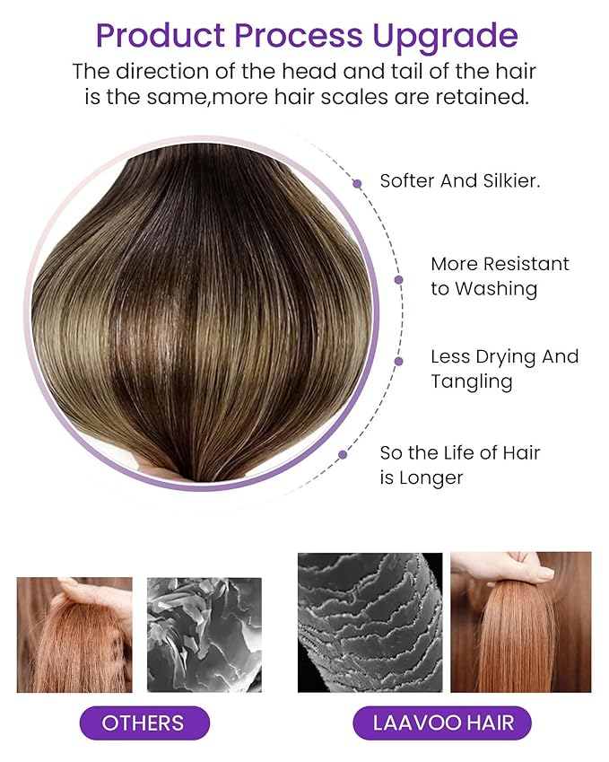 LaaVoo Ombre Tape in Hair Extensions Human Hair Balayage Brown to Caramel Blonde with Brown Tape in Hair Extensions Real Hair Tape on Extensions Soft Straight Hair 24inch 40pcs 100g