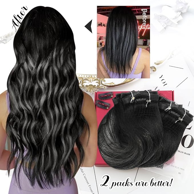 Moresoo Invisible Clip in Hair Extensions Silver Black Balayage Human Hair Clip in Extensions Black to Silver Grey Ombre Hair Extensions Clip in 18in 7pcs 120g