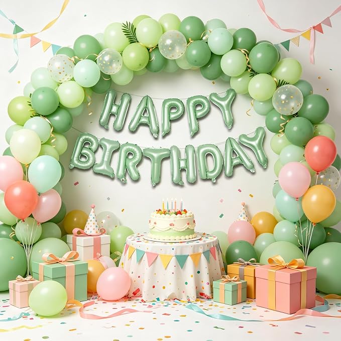 TONIFUL 16 Inch Sage Green Happy Birthday Foil Balloons | Mylar Letter Birthday - Image 5