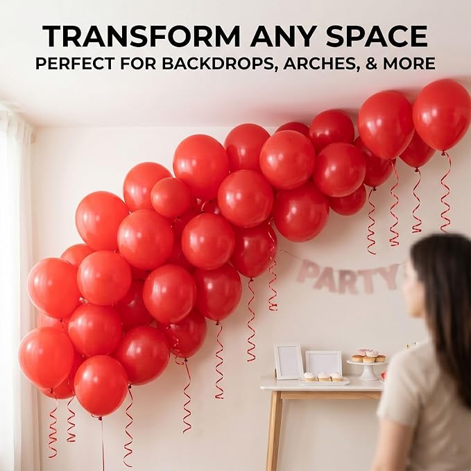50pcs 12 Inch Vibrant Red Latex Balloons | Premium Red Balloons - Image 3