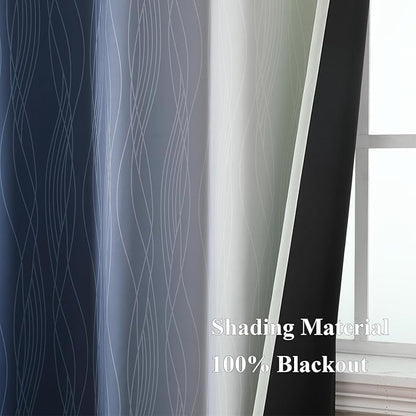 Navy Blue and Sage Green Ombre Blackout Curtains 63 Inch Length 2 Panels - Image 5