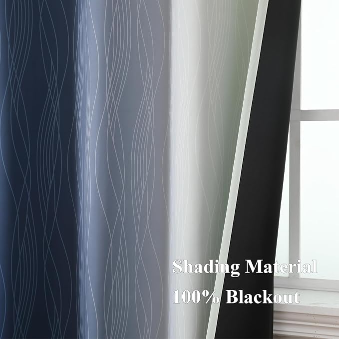 Sage Green and Navy Blue Ombre Blackout Curtains 45 Inches Long, Full Room - Image 5