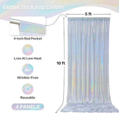 gogoparti 20x10FT Laser Silver Sequin Backdrop Curtain - Image 6