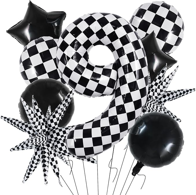 TONIFUL 9th Birthday Balloons Kit 40 Inch Checkered Number 9 Foil Balloon | by TONIFUL