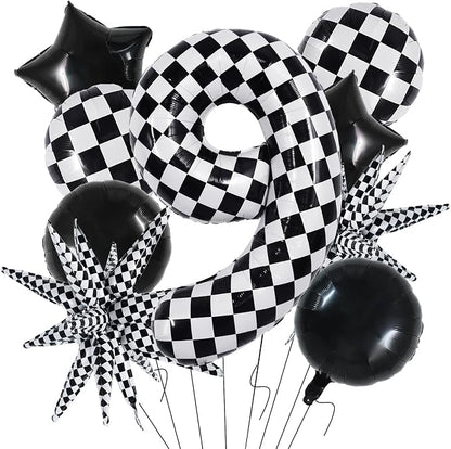 TONIFUL 9th Birthday Balloons Kit 40 Inch Checkered Number 9 Foil Balloon | by TONIFUL