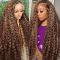 Honey Blonde Highlight Ombre Lace Front Wig Human Hair 210 Density 13x6 HD Lace Front Wigs Human Hair Deep Wave Curly Lace Frontal Wigs Pre Plucked with Baby Hair 32Inch