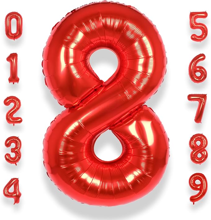 AULE 40 Inch Red 8 Balloon Number Foil 0-9 Birthday Big Numbers | Birthday by AULE