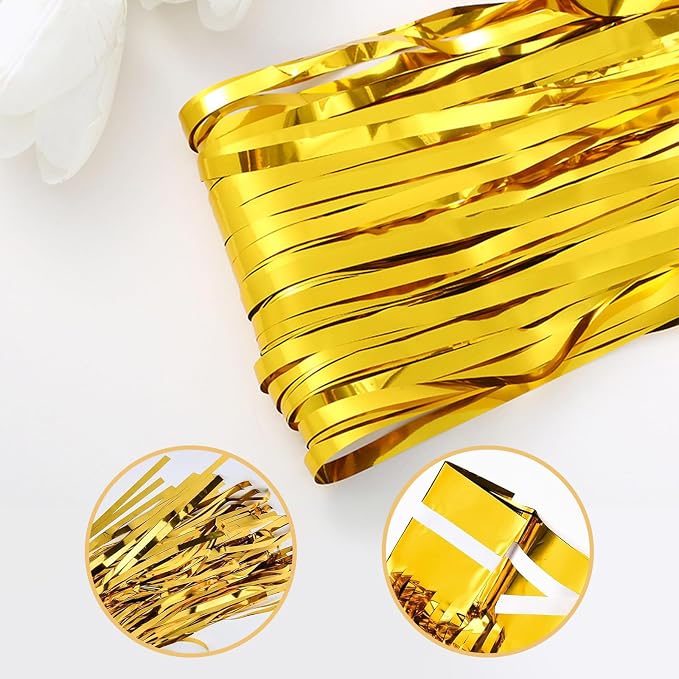 5 Pack Gold Foil Curtain Backdrop 3.2ft x 9.8ft Metallic Tinsel Foil Fringe - Image 4