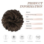 FESHFEN Messy Bun Hair Pieces - Large Wavy Curly Elastic Hair Bun Scrunchies Ponytail Extensions Synthetic Chignon Hairpieces for Women, Dark Brown & Light Auburn Mixed 1.94oz