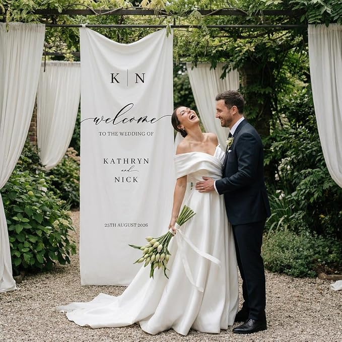 Personalized Wedding Welcome Banner Linen – Custom Names & Date, Elegant Fabric - Image 4