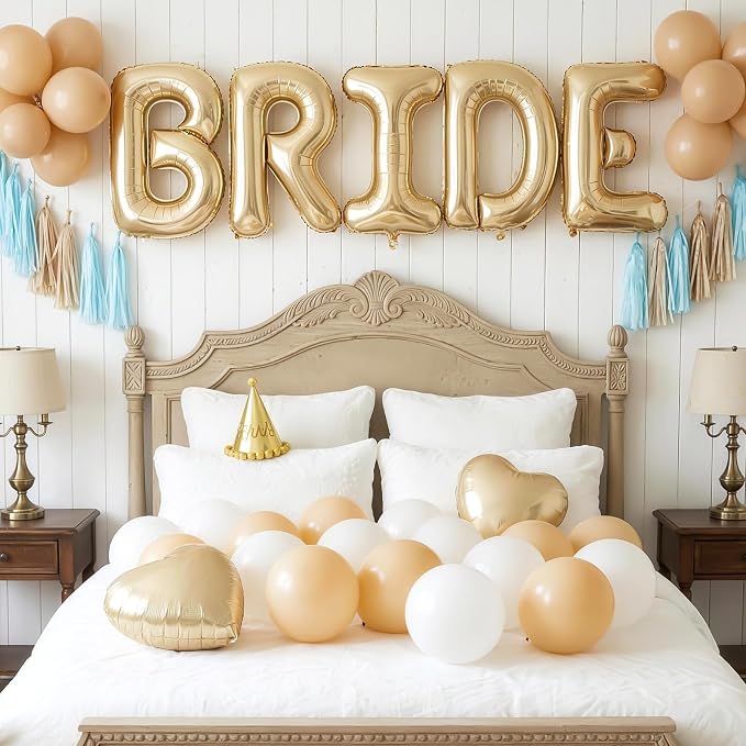 40inch Champagne Gold BRIDE Letter Balloons, Giant Light Gold Bride Foil Helium by Dagelar