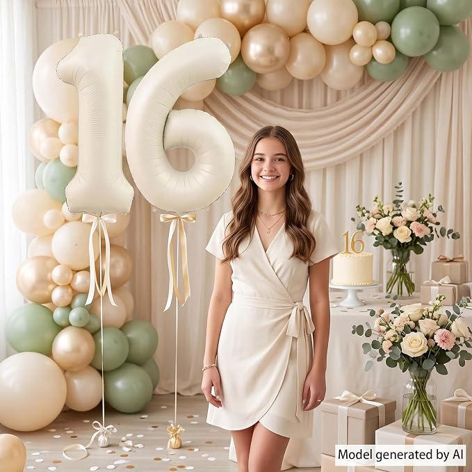 Cream Number 16 Balloon 40 Inch, Foil Numeral - Image 6