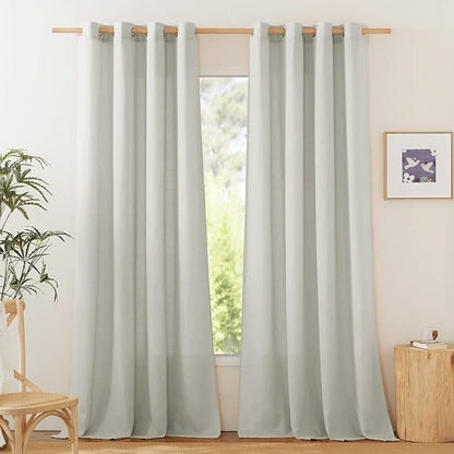 NICETOWN Linen Flax Semi Sheer Curtains 92" Length, Grommet Window Treatments by NICETOWN