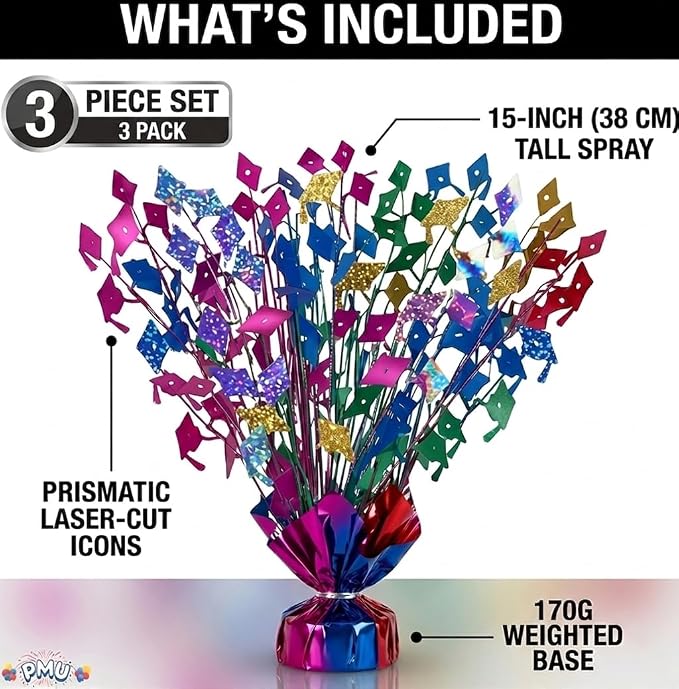 PMU 3 Pcs Multicolor Graduation Balloon Weights, Graduation Centerpieces - Image 3