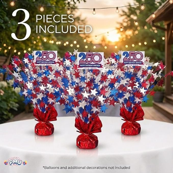 PMU 3 Pcs Pcs 250th Anniversary Patriotic Star Metallic Foil Spray Centerpiece - Image 5