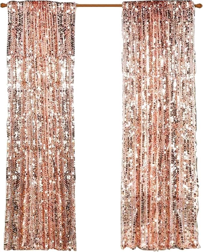Big Sequin Rose Gold Drapes Curtains Panels Payette Sequin Backdrop Curtains - Image 5