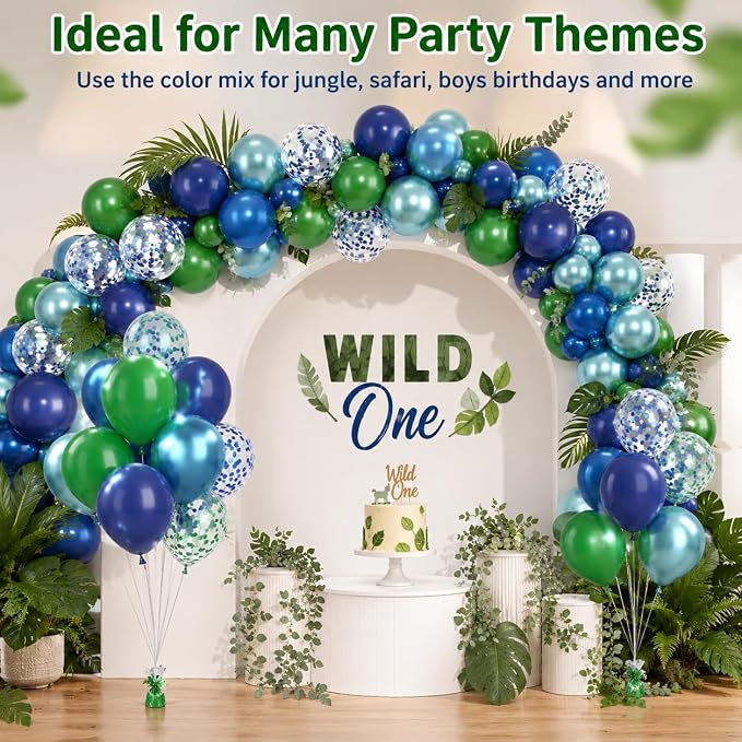 Blue and Green Balloon Set, 12 Inch Navy Blue Dark Green Balloons Metallic - Image 7