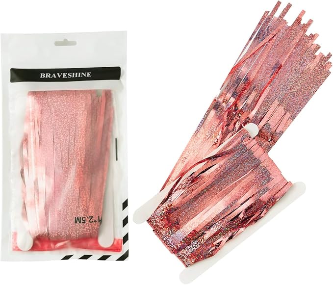 BRAVESHINE Tinsel Backdrop, Rose Gold Foil Fringe Curtains | 2 Pack | Party - Image 9