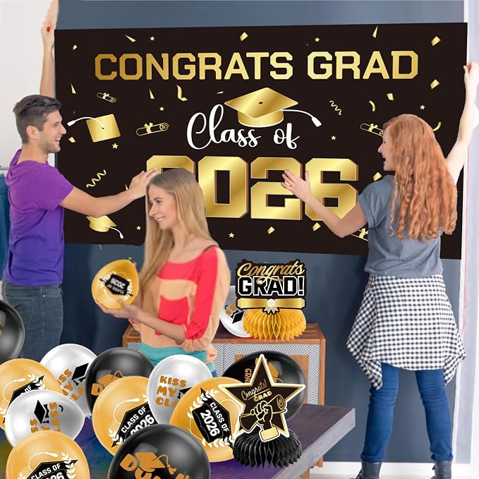 Graduation Decorations 2026 Gold Themed Set - Image 7