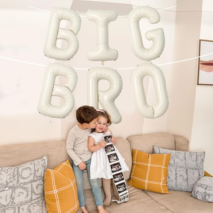 40 Inch Beige Big Bro Balloons Letter, Large Cream White Sand Big Bro Foil - Image 7