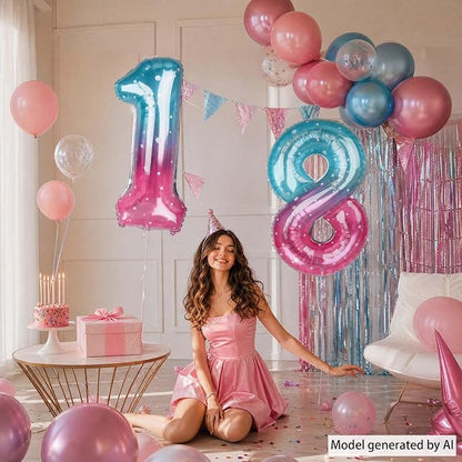 40 Inch Blue Pink Number 18 Balloon, Ombre 18th Birthday Decor - Image 5