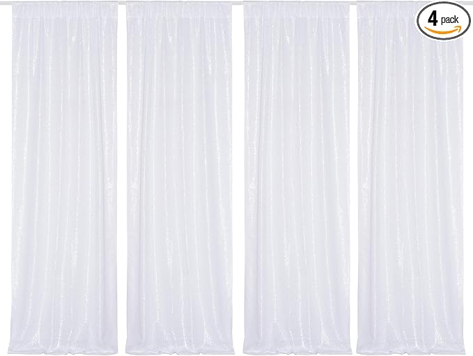 PartyDelight White Sequin Backdrop Curtains 2x8ft 4 Panels | Sparkly 3mm sequins by PartyDelight
