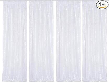 PartyDelight White Sequin Backdrop Curtains 2x8ft 4 Panels | Sparkly 3mm sequins by PartyDelight