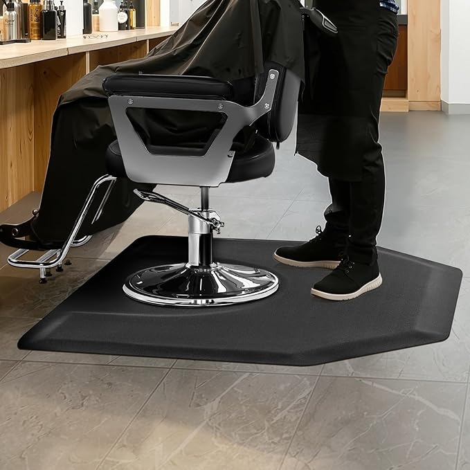 VEVOR Salon Mat for Hair Stylist, 4 x 5 FT Hexagon Salon Chair Mat Anti Fatigue, 1/2-inch Thickened Barber Shop Floor Mat with Round Cut Out, Easy-to-Clean PVC Surface & Anti-Trip Beveled Edges