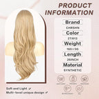 Blonde Ponytail Extension, 26 Inch Drawstring Ponytail Extension for Women Long Blonde Wavy Layered Pony Tails Hair Extensions Synthetic Clip in Ponytail Hairpiece for Women(27/613)