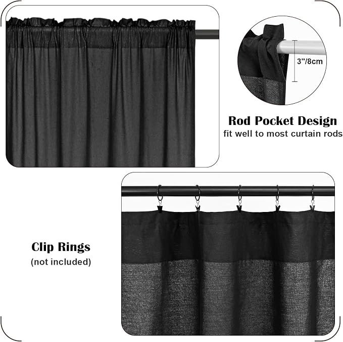 Boho Kitchen Curtains 36 Inch Length, Farmhouse Cotton Linen Tier Curtains - Image 7