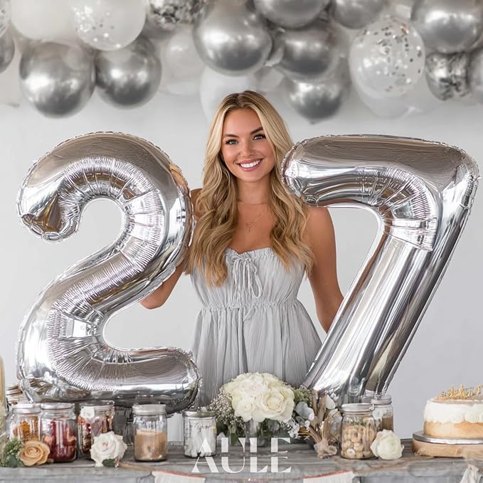 AULE 40 Inch Silver 2 Balloon Number Foil 0-9 Birthday Big Numbers | Birthday - Image 3