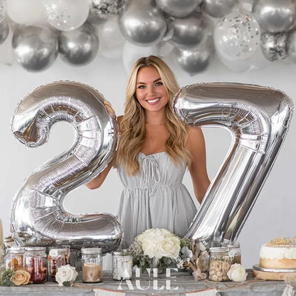 AULE 40 Inch Silver 2 Balloon Number Foil 0-9 Birthday Big Numbers | Birthday - Image 3