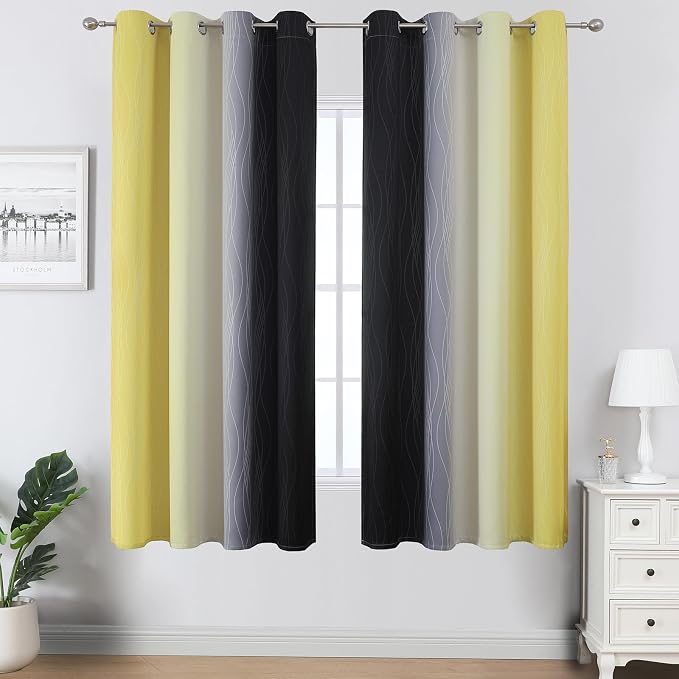 Yellow and Black Ombre Blackout Curtains - Image 2