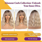 Curly Bob Wig with Bangs Short Wavy Ash Blonde Wigs for Women Lob Haircut Synthetic Heat Resistant Bob Wigs 14IN…