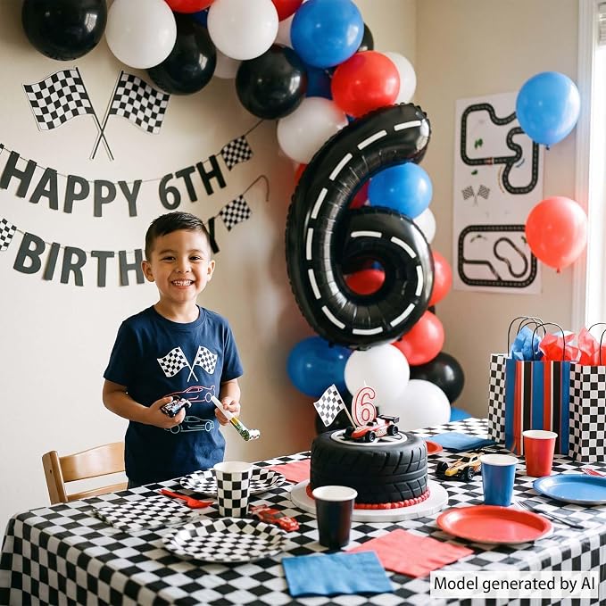 Black and White Stripes Number 6 Balloon 40 Inch, Road Finish Numeral | - Image 2