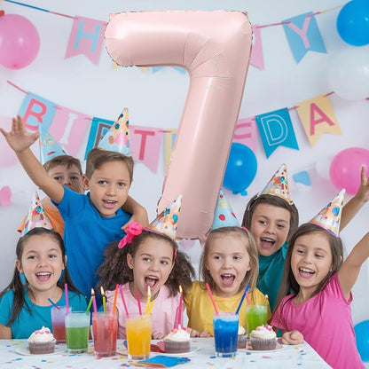 7th Birthday Balloons for Girls, Pastel Dusty Blush Pink Large Mylar 7 Balloon - Image 5