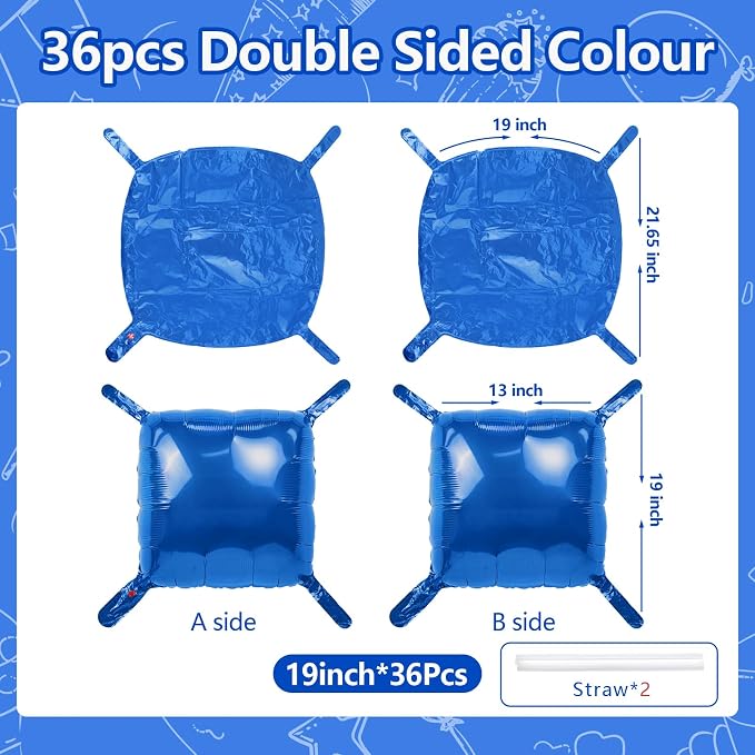 NISOCY 36PCS Metallic Blue Square Foil Balloons Wall Backdrop | Double Sided - Image 2