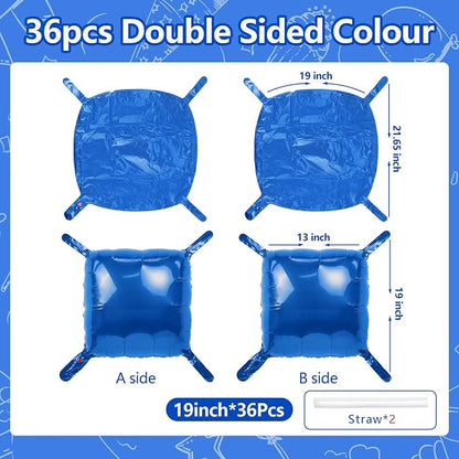 NISOCY 36PCS Metallic Blue Square Foil Balloons Wall Backdrop | Double Sided - Image 2